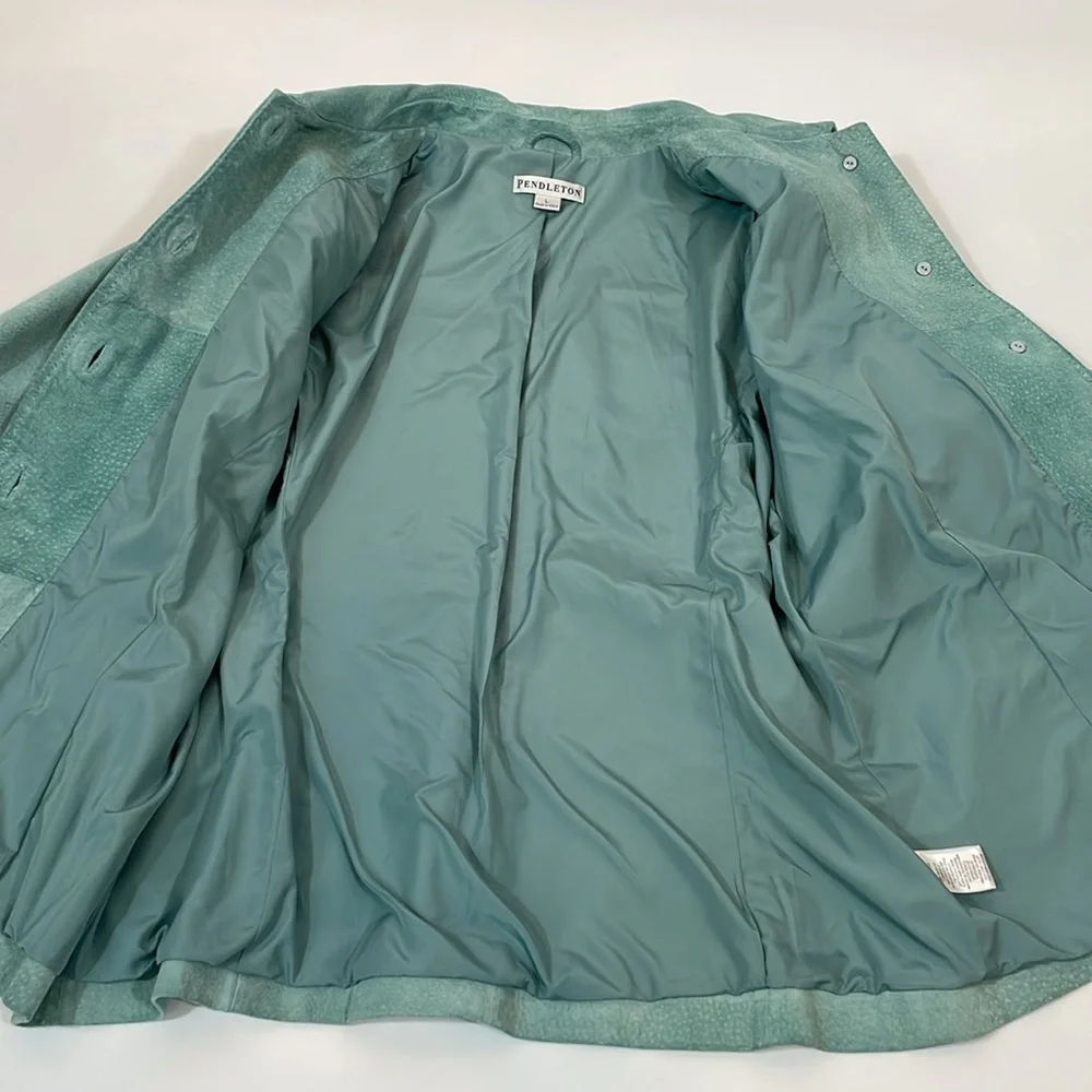 Pendleton Genuine Suede Leather Jacket Size L Seagram Green Blue EUC - Picture 9 of 14